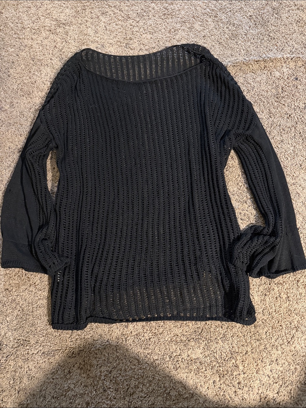SHEIN Black Open-Weave Scoop Neck Pullover